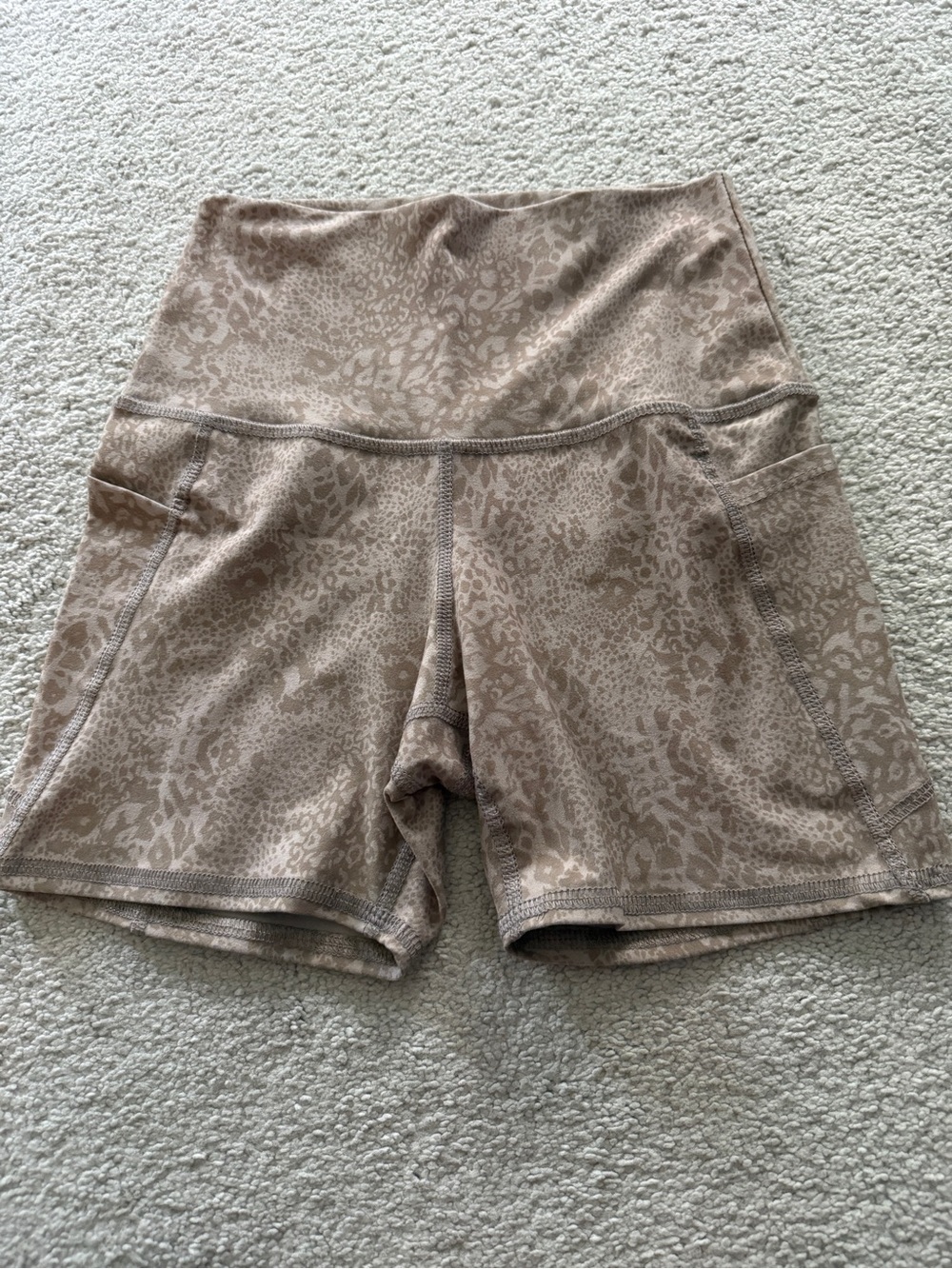 Evolution and Creation High-Waist Shorts in Taupe Animal Print